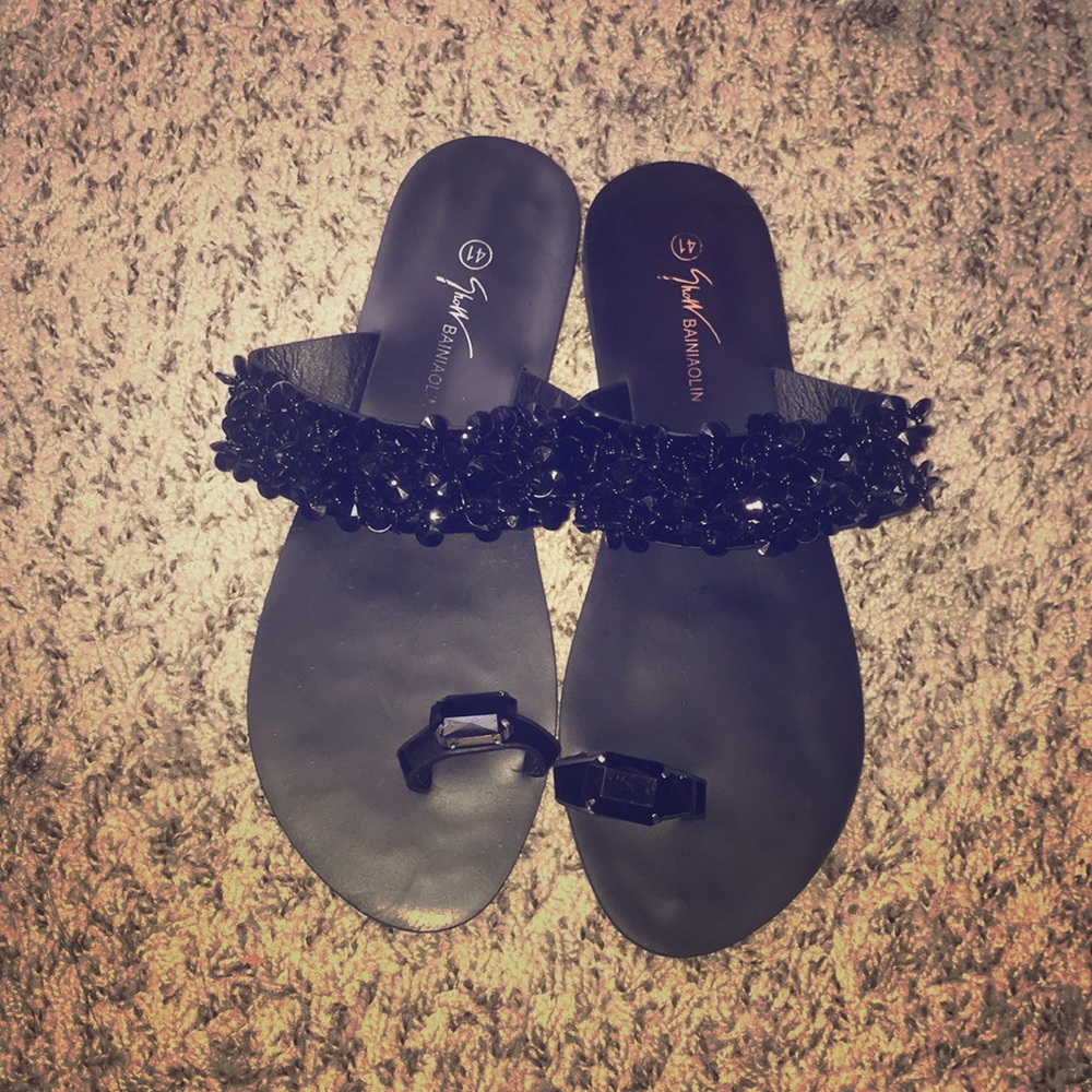 Black Jeweled Sandals